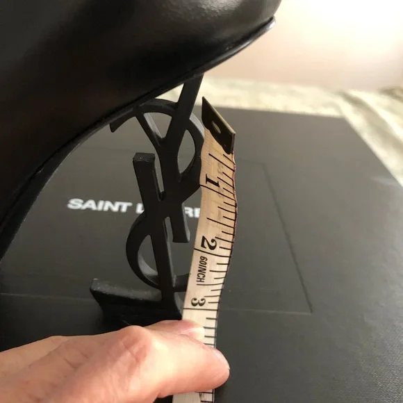 Authentic and rare Saint Laurent Black Heeled Boots with Logo Heel - Picture 4 of 8